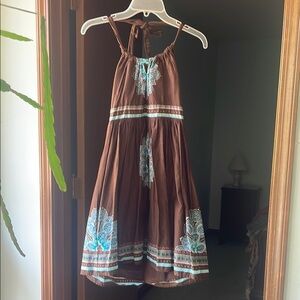 Brown Sleeveless Halter Sundress with Blue Accents